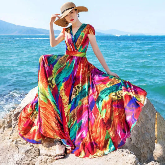 Plus Size Peacock Print Maxi Dress
