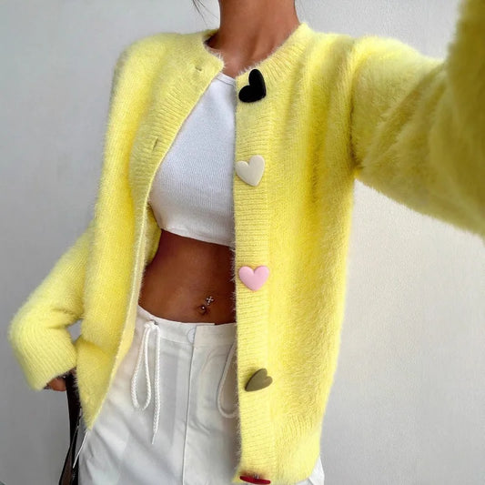 Autumn Winter Women Warm Cardigan Sports Sweater Jacket O-Neck Knitted  Wool Casual Colorful Buttons Comfortable Women Sweater