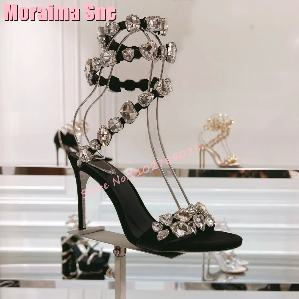 Elegant Crystal Embellished Stiletto Sandals For Women