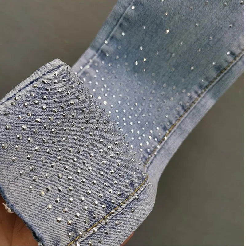 Washed Vintage Elastic Slim Light Denim Jeans for Women