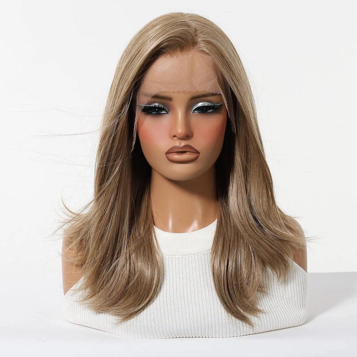 Long Layered Ash Blonde Highlight Lace Front Wig for Women