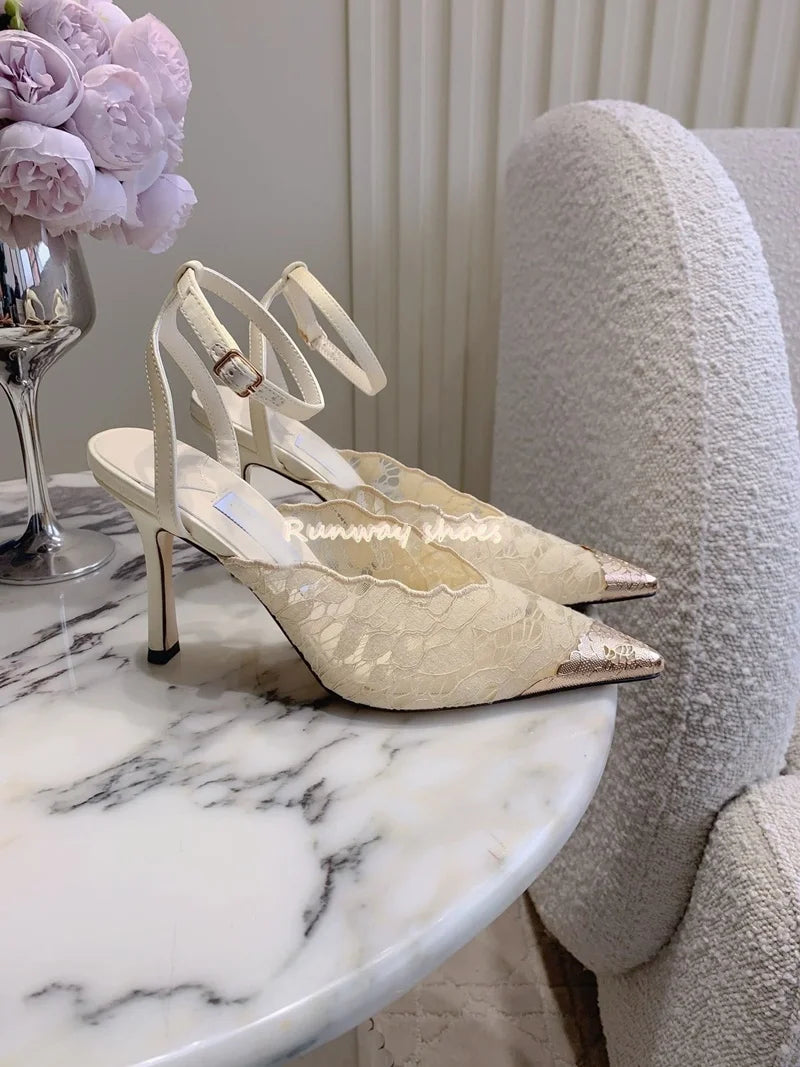 Pointed Color Blocking Lace Breathable Stilettos for Women