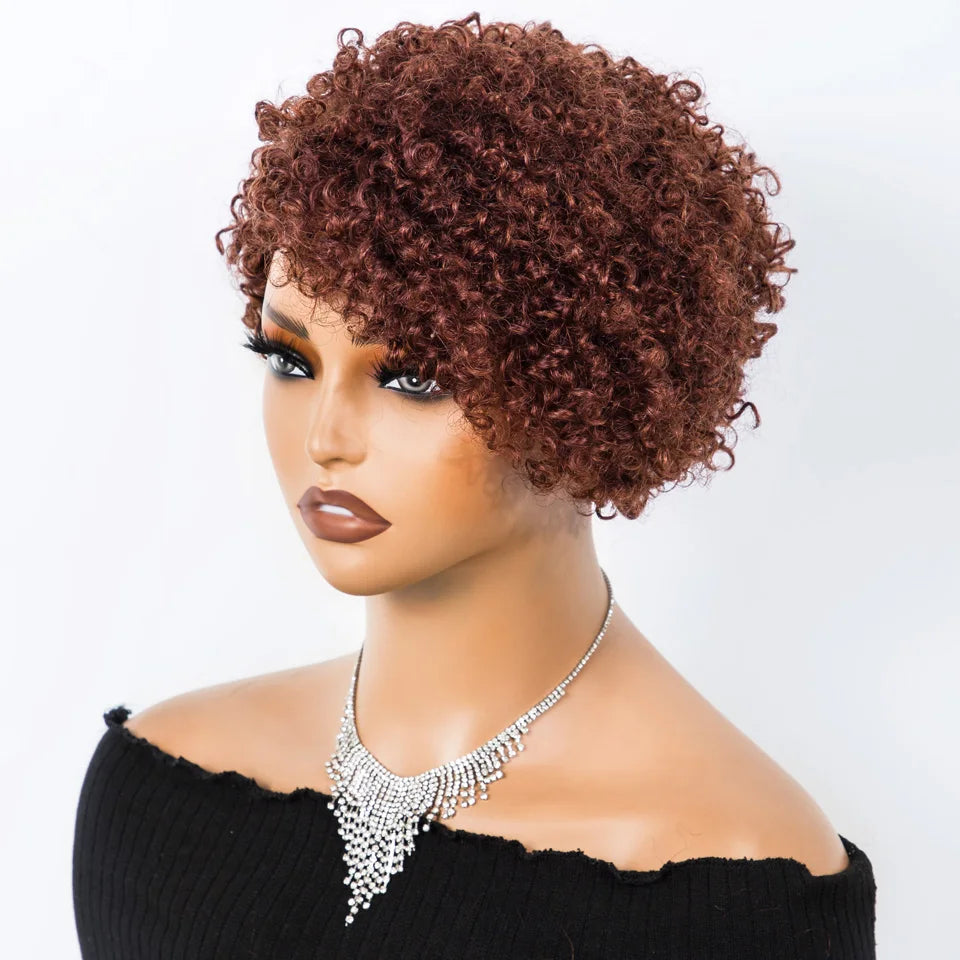 Short Kinky Curly Pixie Bob Human Hair Wig for Women