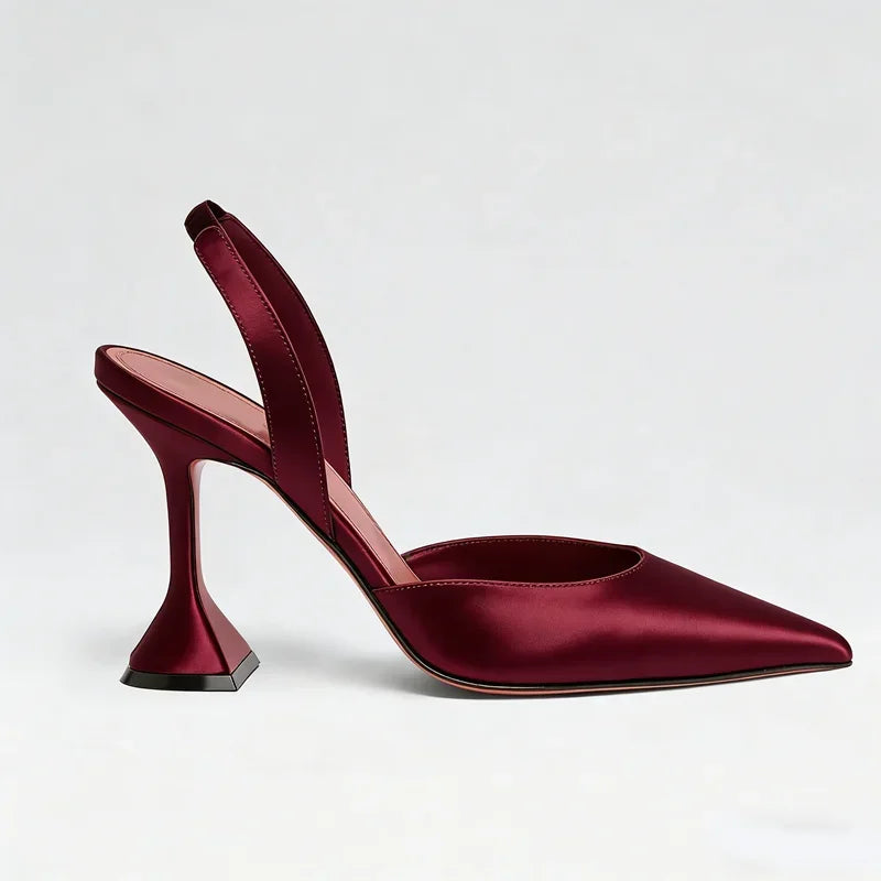 Satin Pointed Toe Back Strap High Heel Sandals for Women