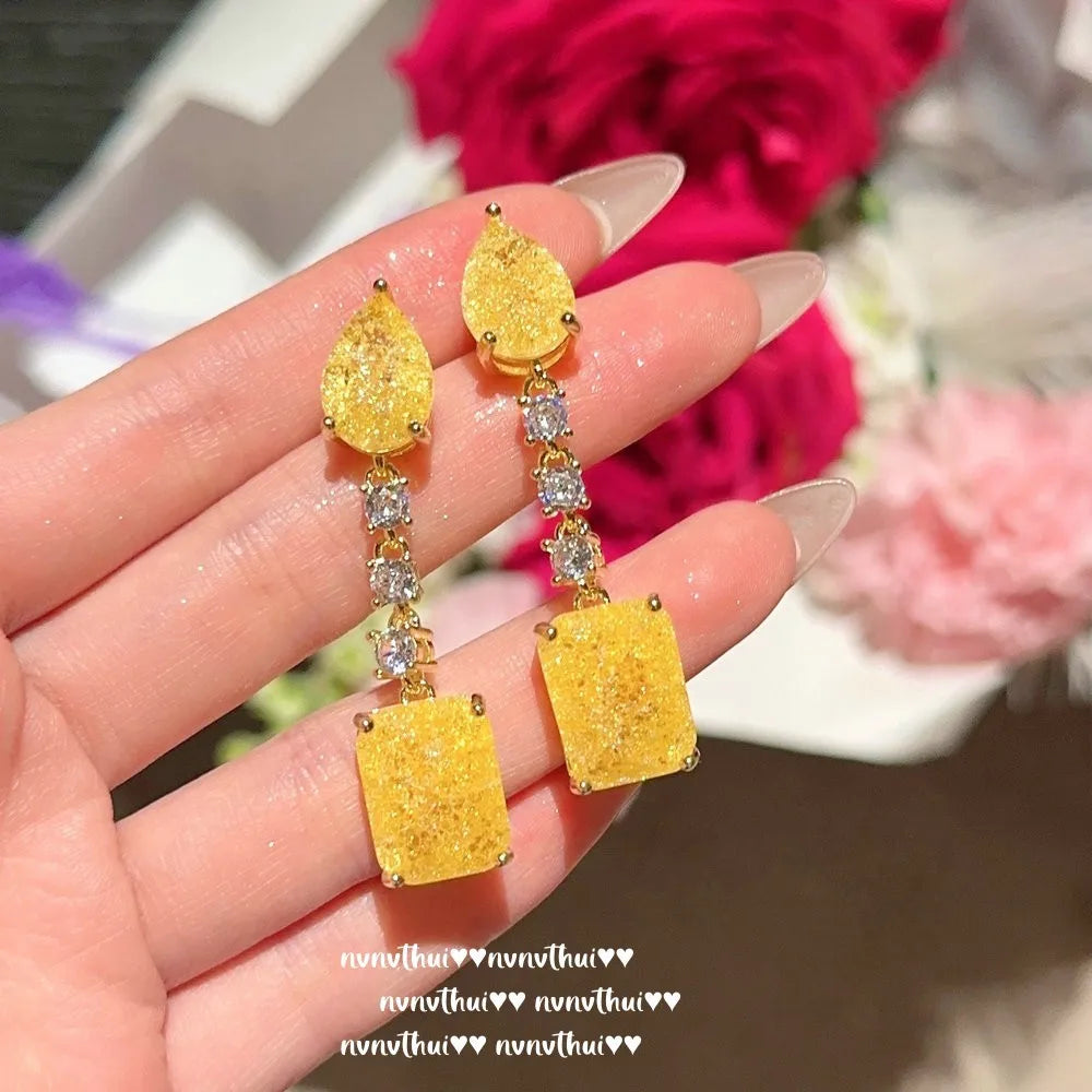 Shiny Geometric Zirconia Long Dangle Earrings for Women