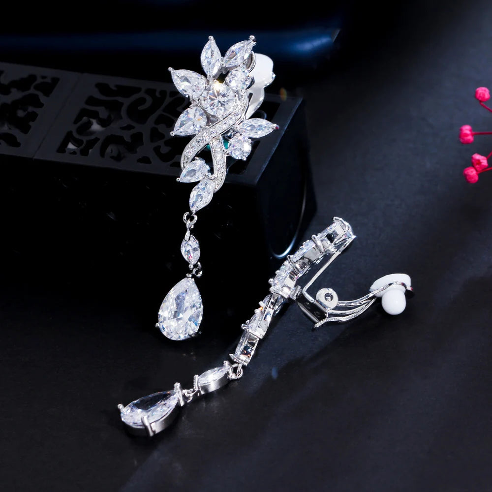 Flower Cubic Zirconia Clip-On Earrings