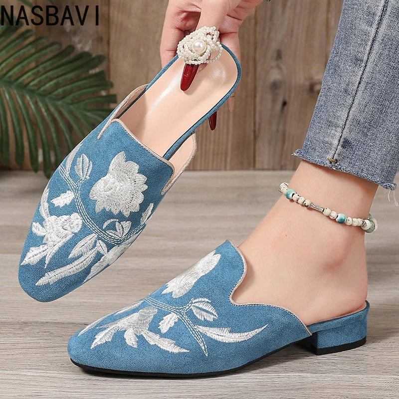 Chic Floral Velvet Embroidered Mules