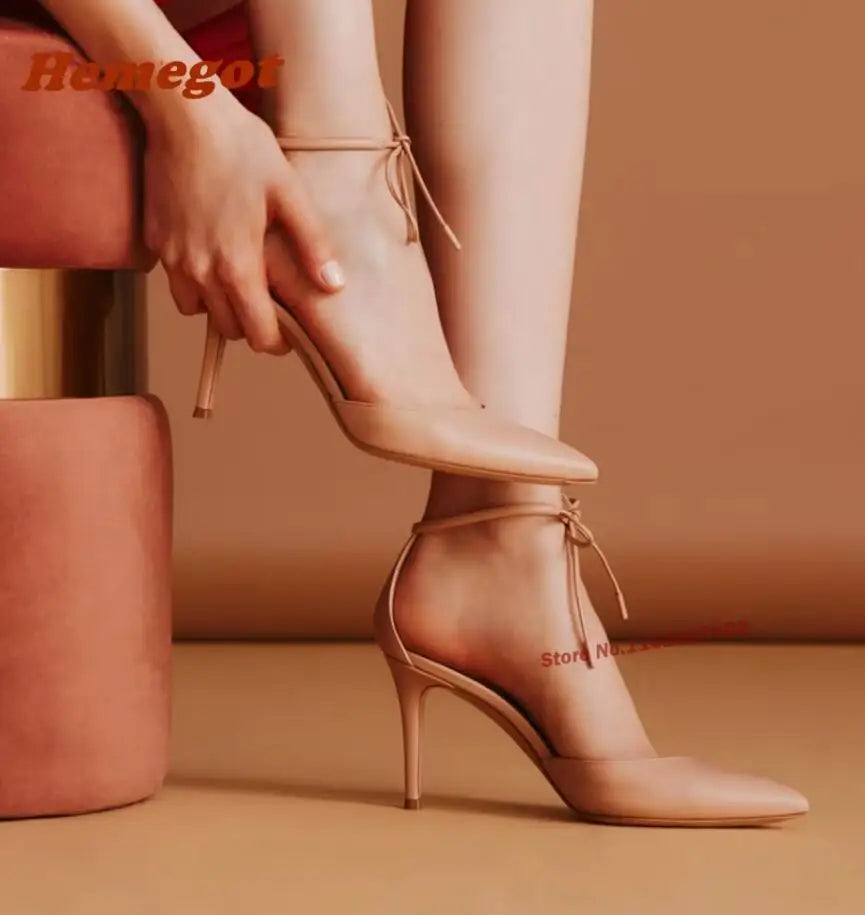 Lace Up Pointed Toe Pumps with Ankle Strap for Women
