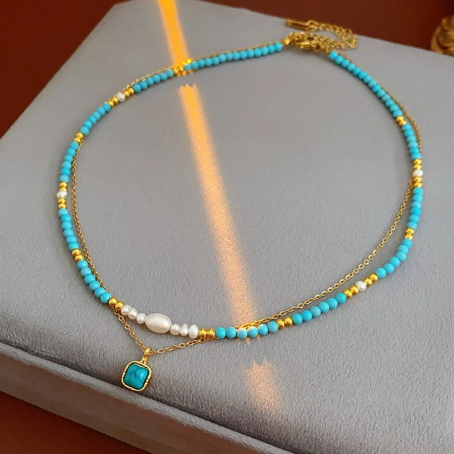 Turquoise Double Layer Beaded Necklace