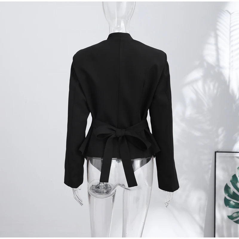 Slim Fit Stand Collar Blazer and Shorts Set for Women