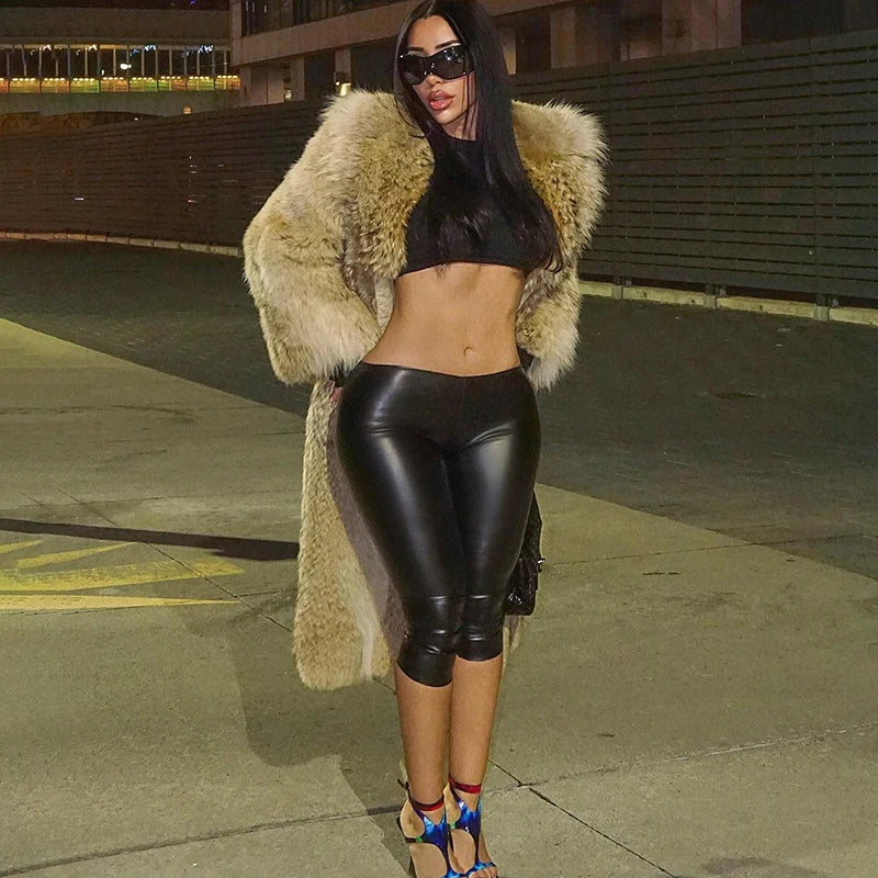Low-Rise Leather Patchwork Bodycon Pants for Women