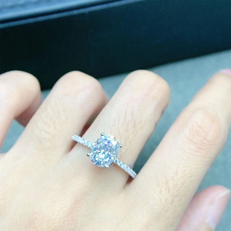 Oval Cut Moissanite Sterling Silver Engagement Ring for Women