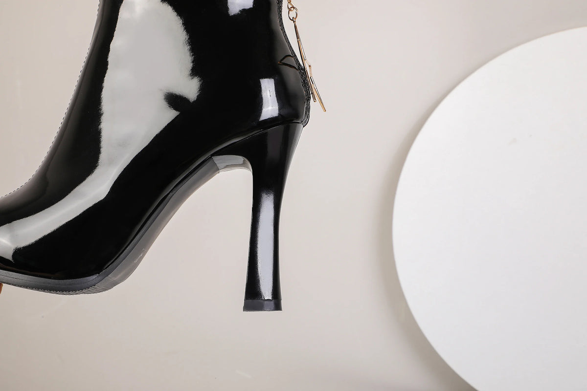 Glossy Patent Leather Zipper Ankle Boots for Women