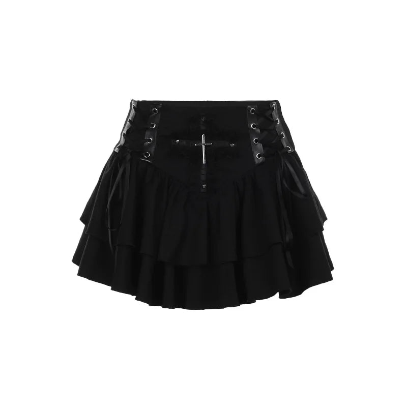 Cross Buckle Lace Embroidered Skirt