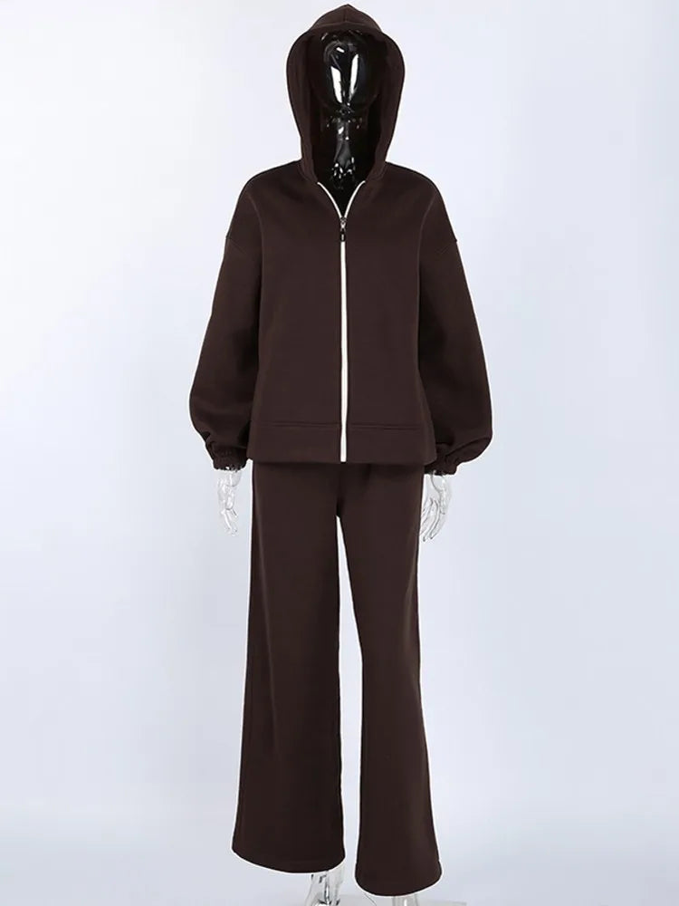 Hooded Loose Two Piece Top and Pants Set for Women