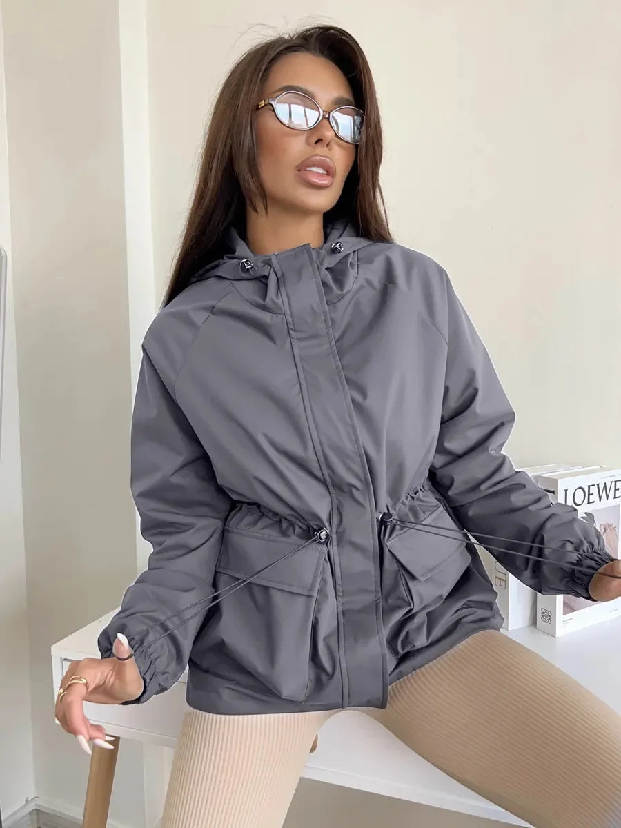 Hooded Hardshell Jacket With Pockets And Zipper for Women