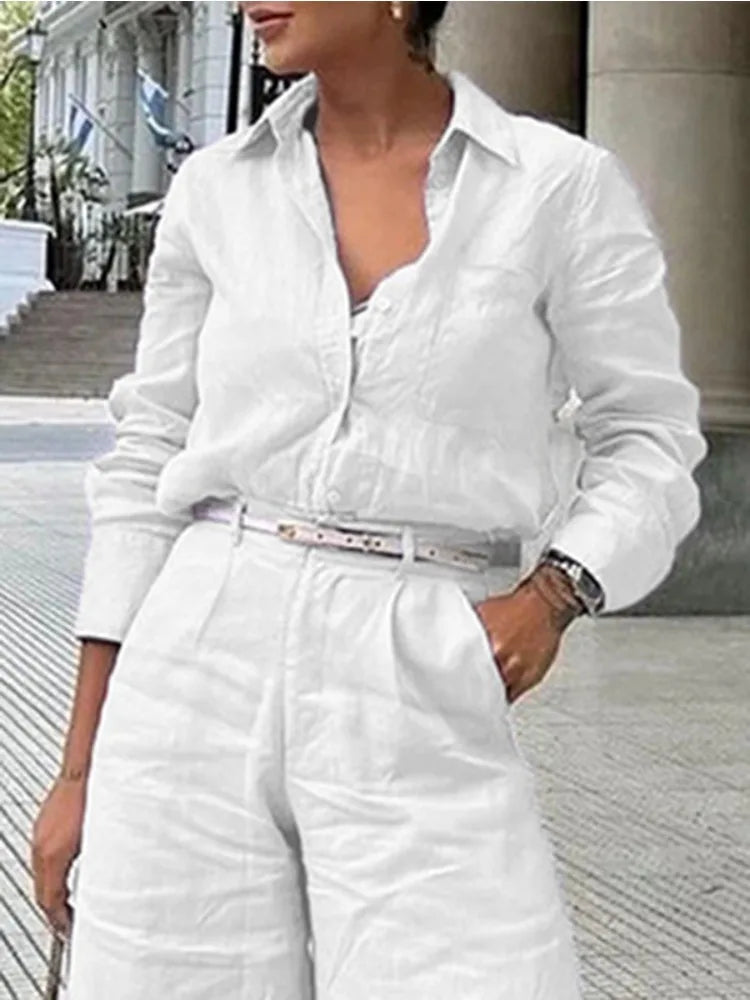 Bonboho 2026 New Women's Solid Color Cotton Linen Shirt Top Single Breasted Minimalist Office Wear T-shirt Summer Casual Blouse