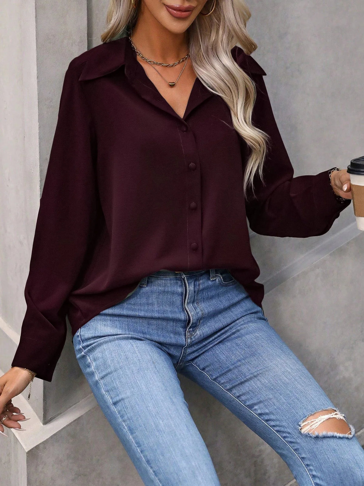 Solid Color Button Front Shirt