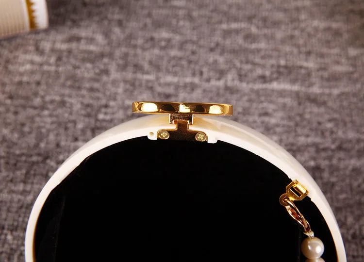 Pearl Embellished Round Acrylic Clutch Bag for Women