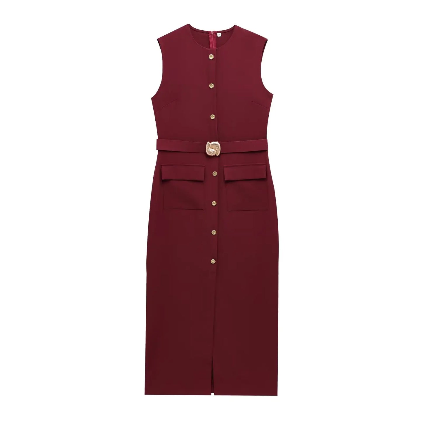 Sleek Belted Round Neck Classic Office Suit Set for Women