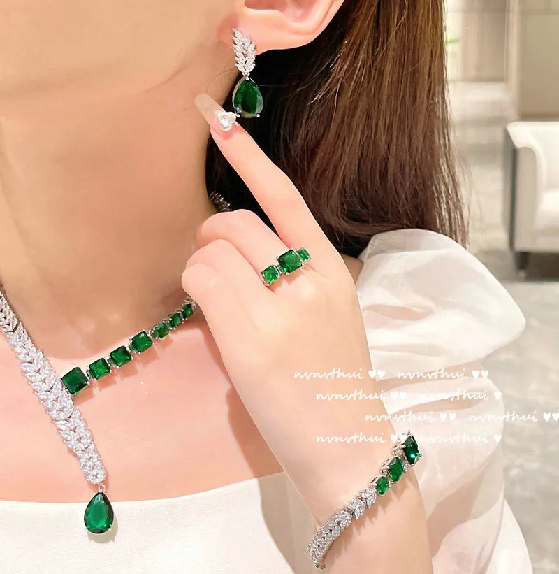 Delicate Green Zircon Wedding Jewelry Set for Women