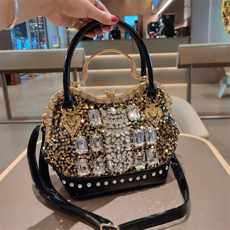 Crystal Sequin One Shoulder Crossbody Handbag for Women
