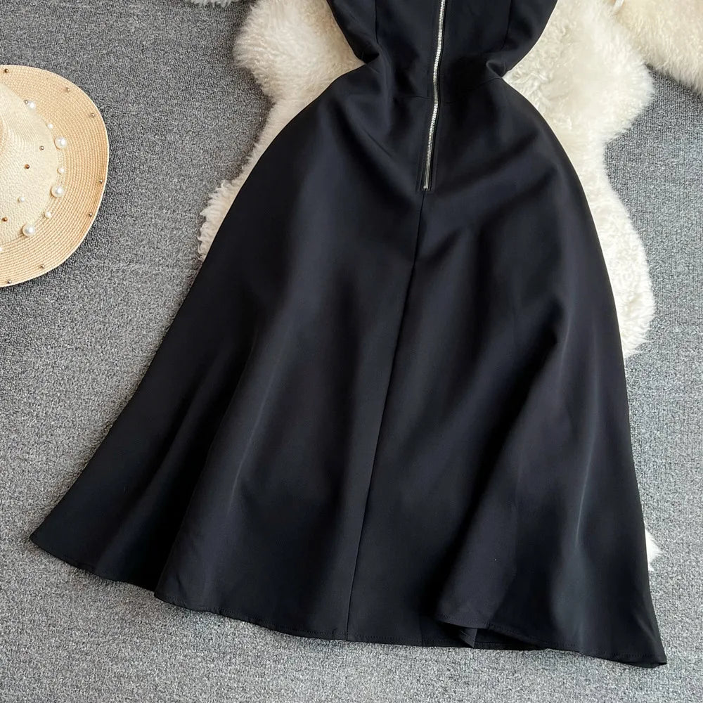 Vintage Sleeveless Round Neck Knee Length Dress for Women