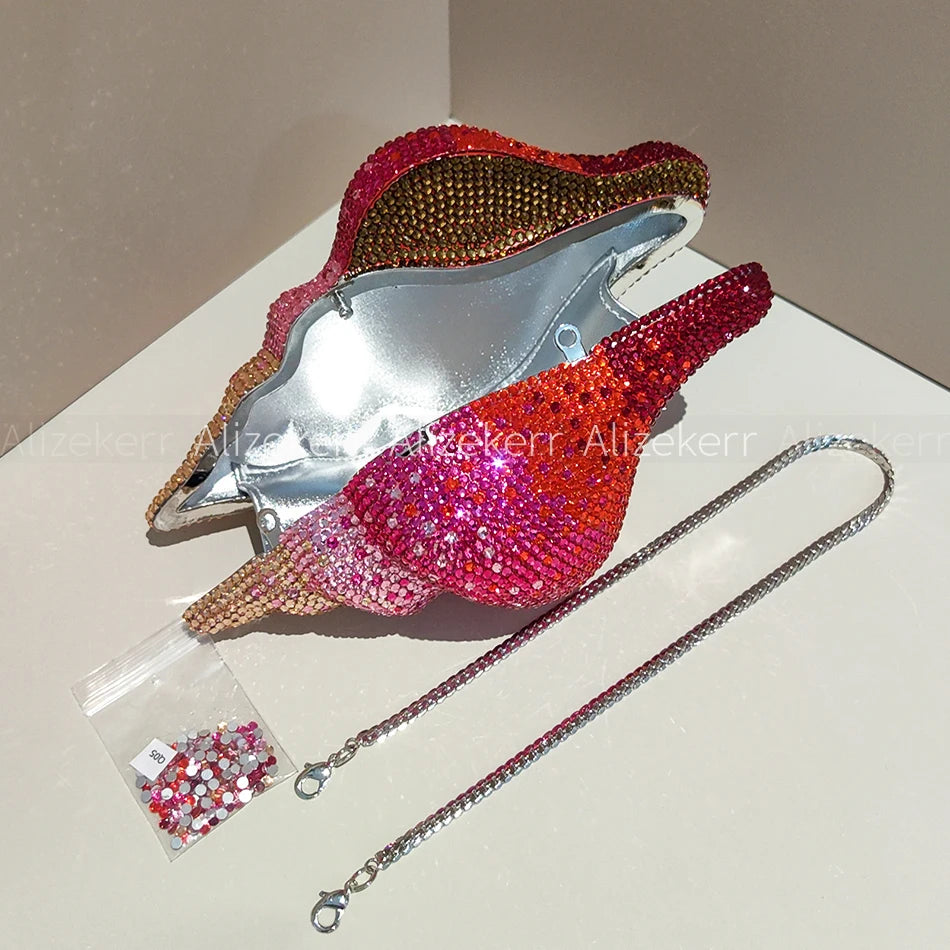 Glamorous Crystal Conch Shaped Rhinestone Evening Bag for Women