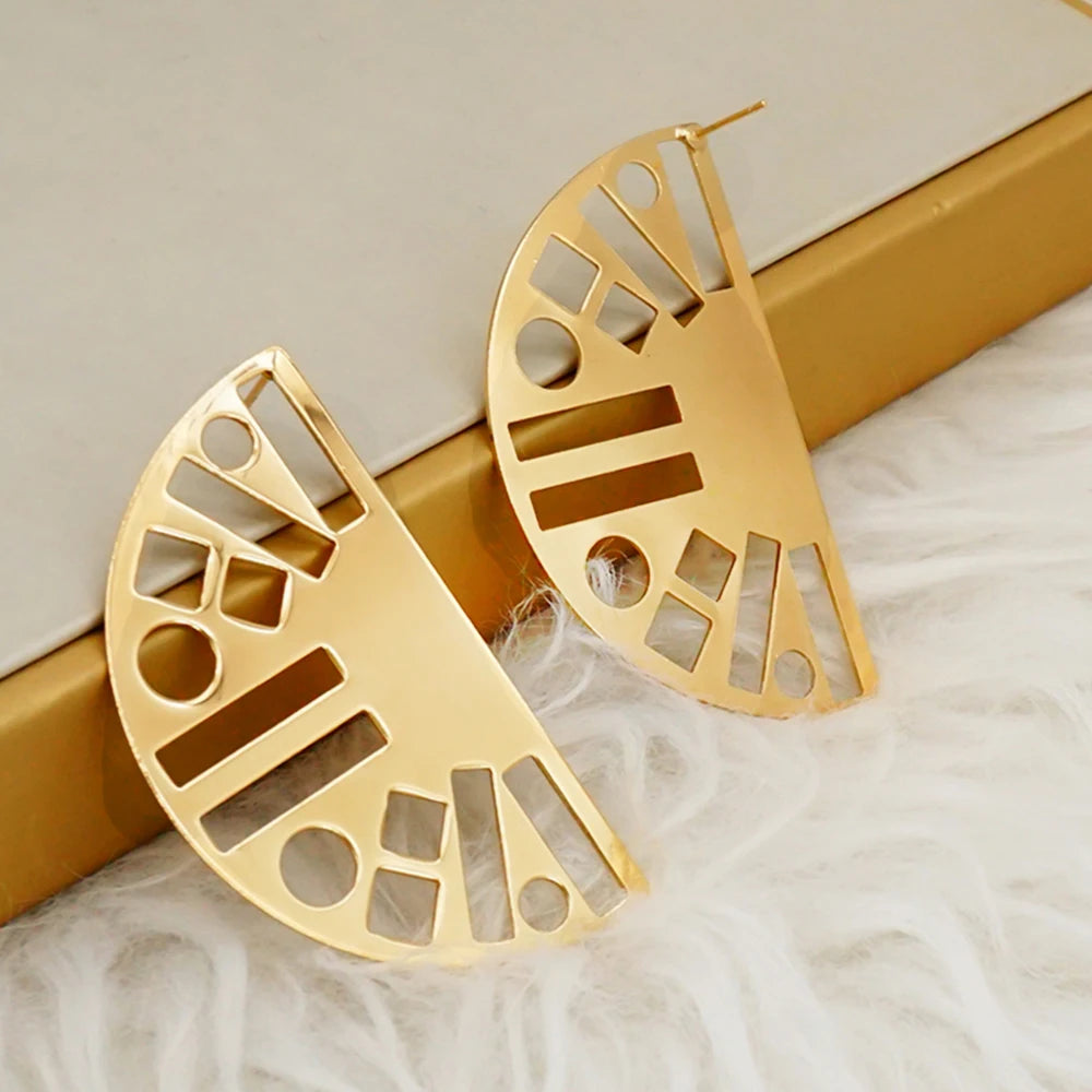 Fashion Jewelry Big Gold Color Round Geometric Earrings Dangle Drop Earrings For Women African Wedding Party Gifts