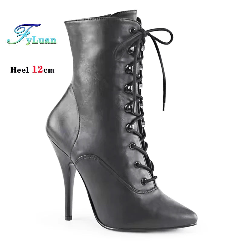 Stylish Matte Black High Heel Platform Ankle Boots for Women