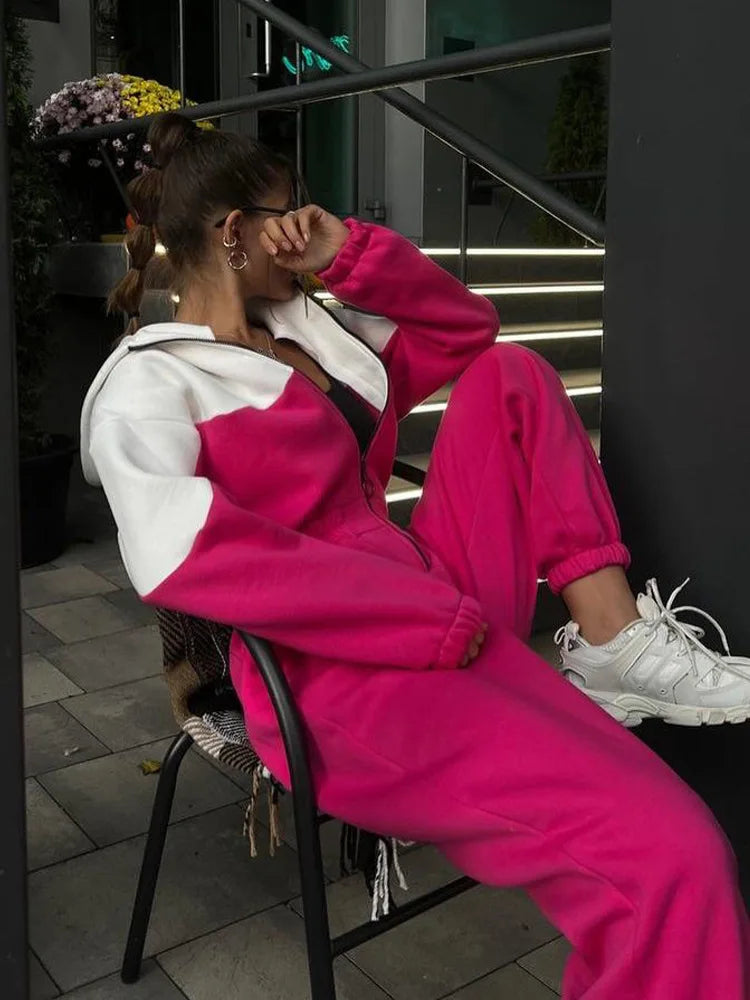 Contrast Color Patchwork Sports Jumpsuit for Women
