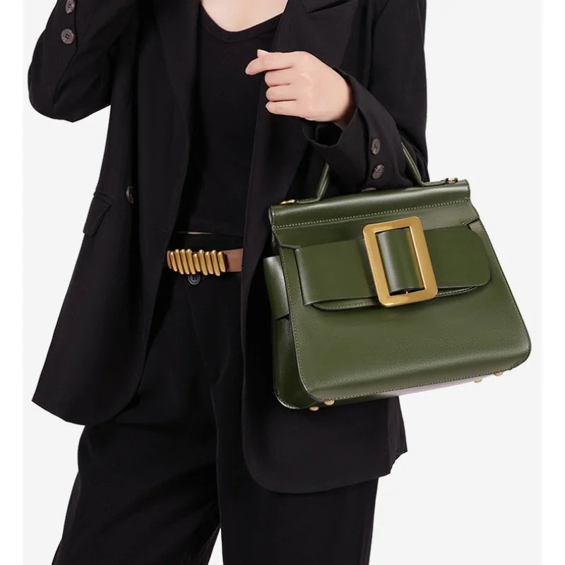 Structured Square Buckle Shoulder Bag