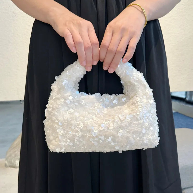 Luxury Pearlescent Sequin Party Wallet Crescent Shape Exquisite Elegant Evening Clutch Bag Summer Beach Wed Shoulder Bag Handbag