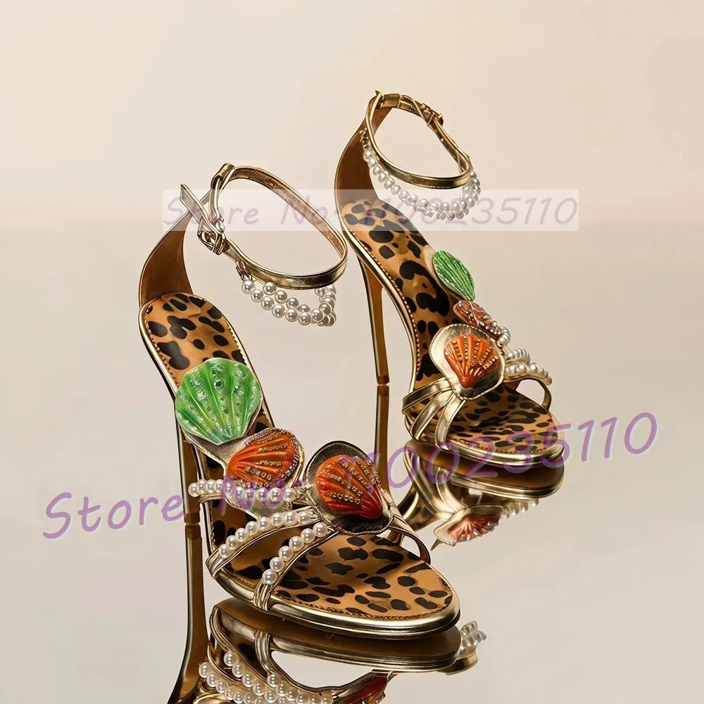 Light Gold Metallic Pearl Strap Sandals For Women