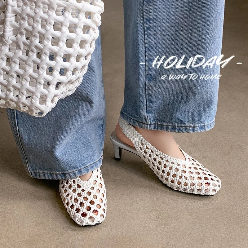 Handmade French Style Cut Out Weave Sandals for Women