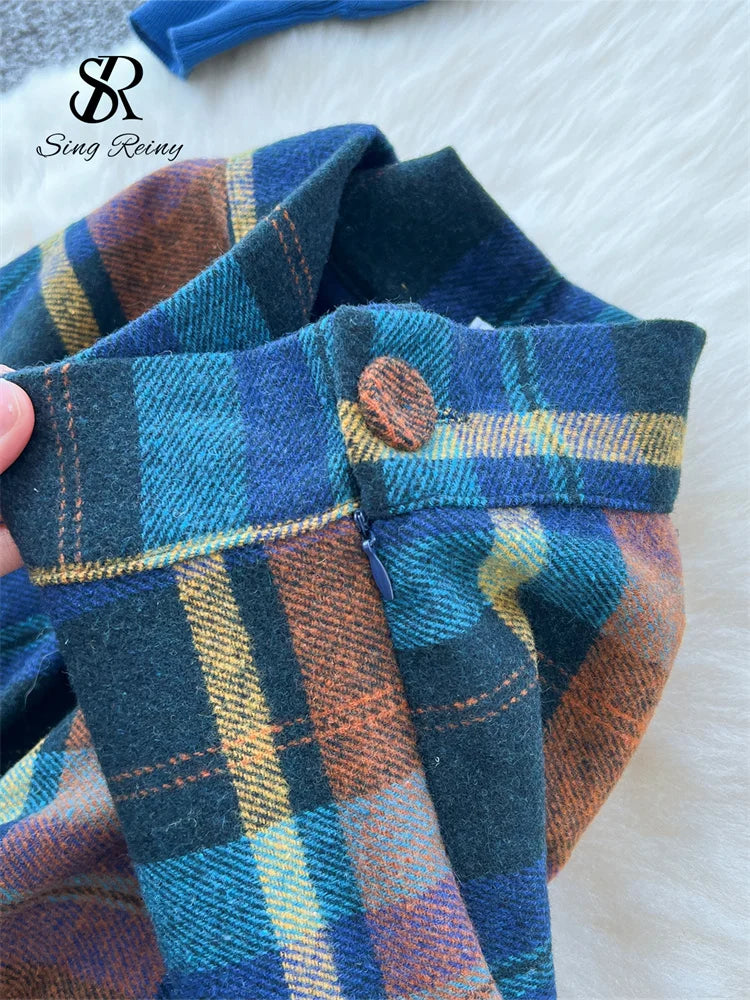 Plaid Knitted Sweater and Long Skirt Two Piece Set for Women