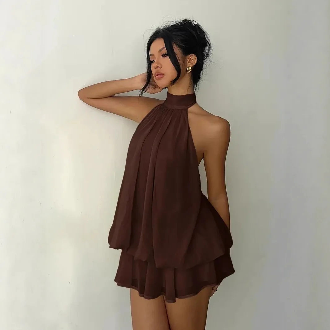 Chiffon Halter Backless Summer Mini Dress for Women
