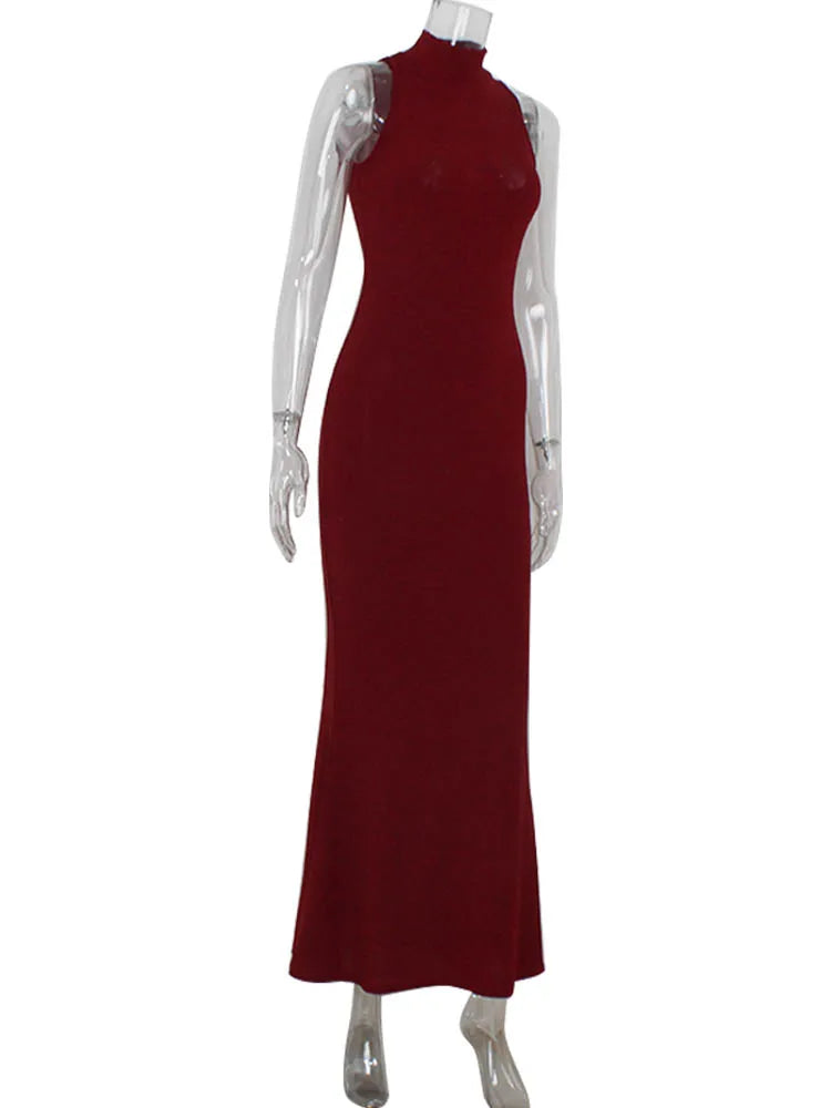 Sequin Turtleneck Sleeveless Maxi Bodycon Dress for Women