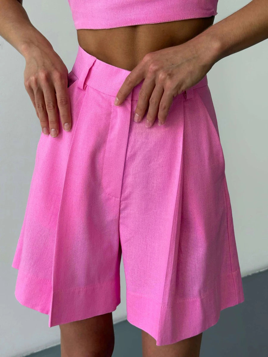 High Waisted Casual Summer Linen Blend Shorts For Women