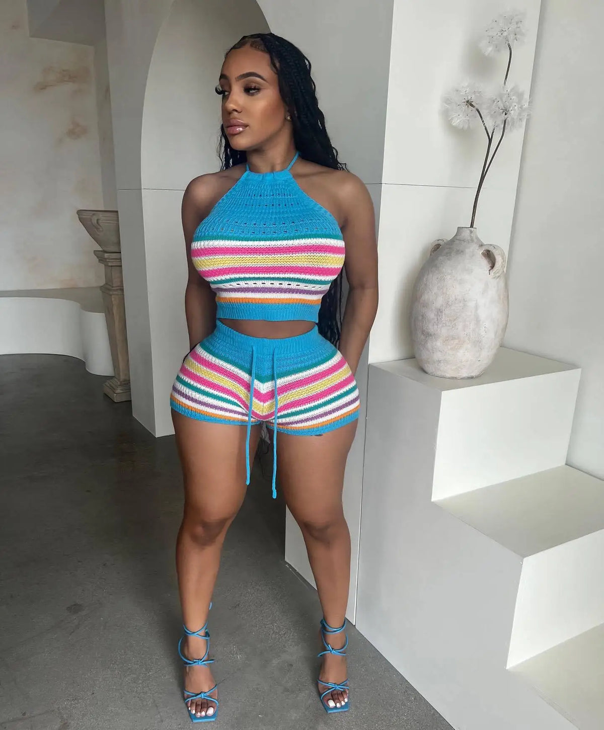 Striped Knit Halter Set