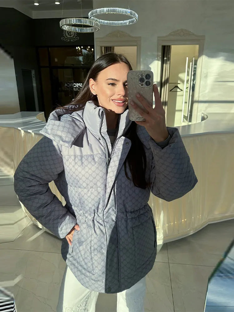 Winter Plaid Hooded Cotton-Padded Jacket for Women