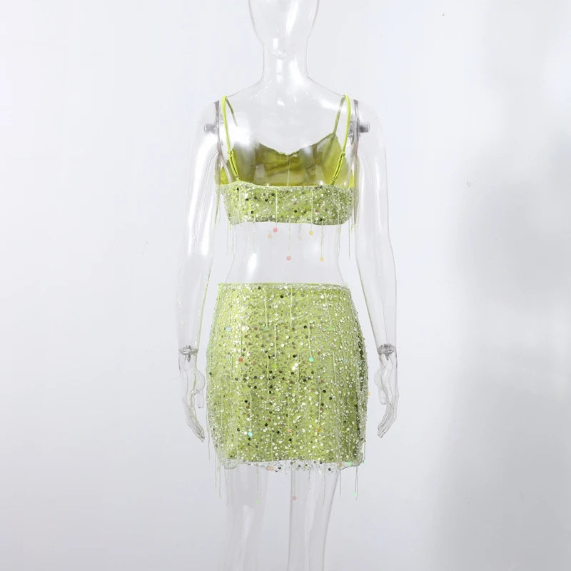 Glitter Strapless Corset and Matching Skirt Set for Women