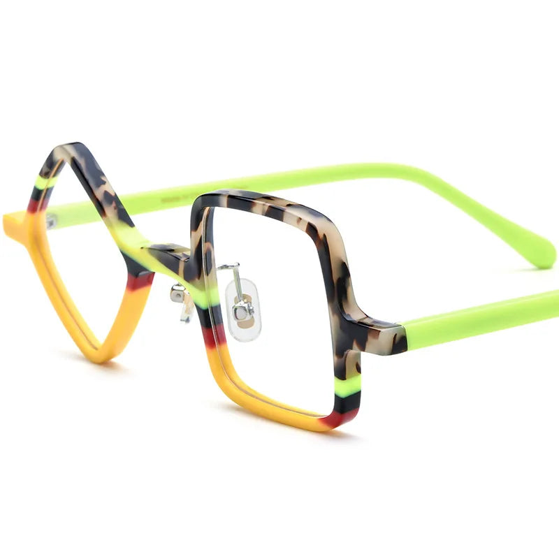 Frosted Patchwork Square Acetate Eyeglass Frames for Women