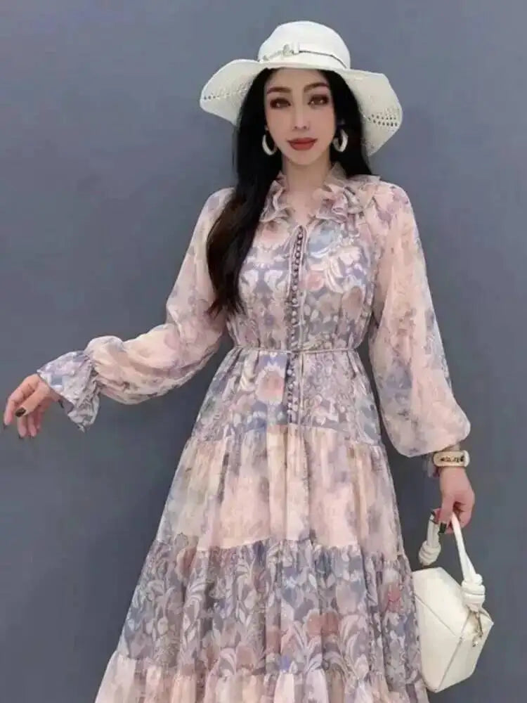 Printed Long Sleeve Maxi Dress
