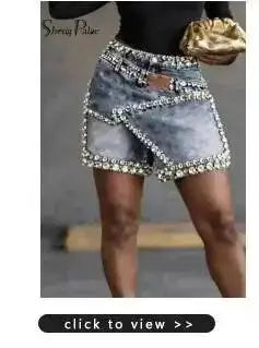 High Waist Ripped Denim Shorts With Rhinestone Detail For Women