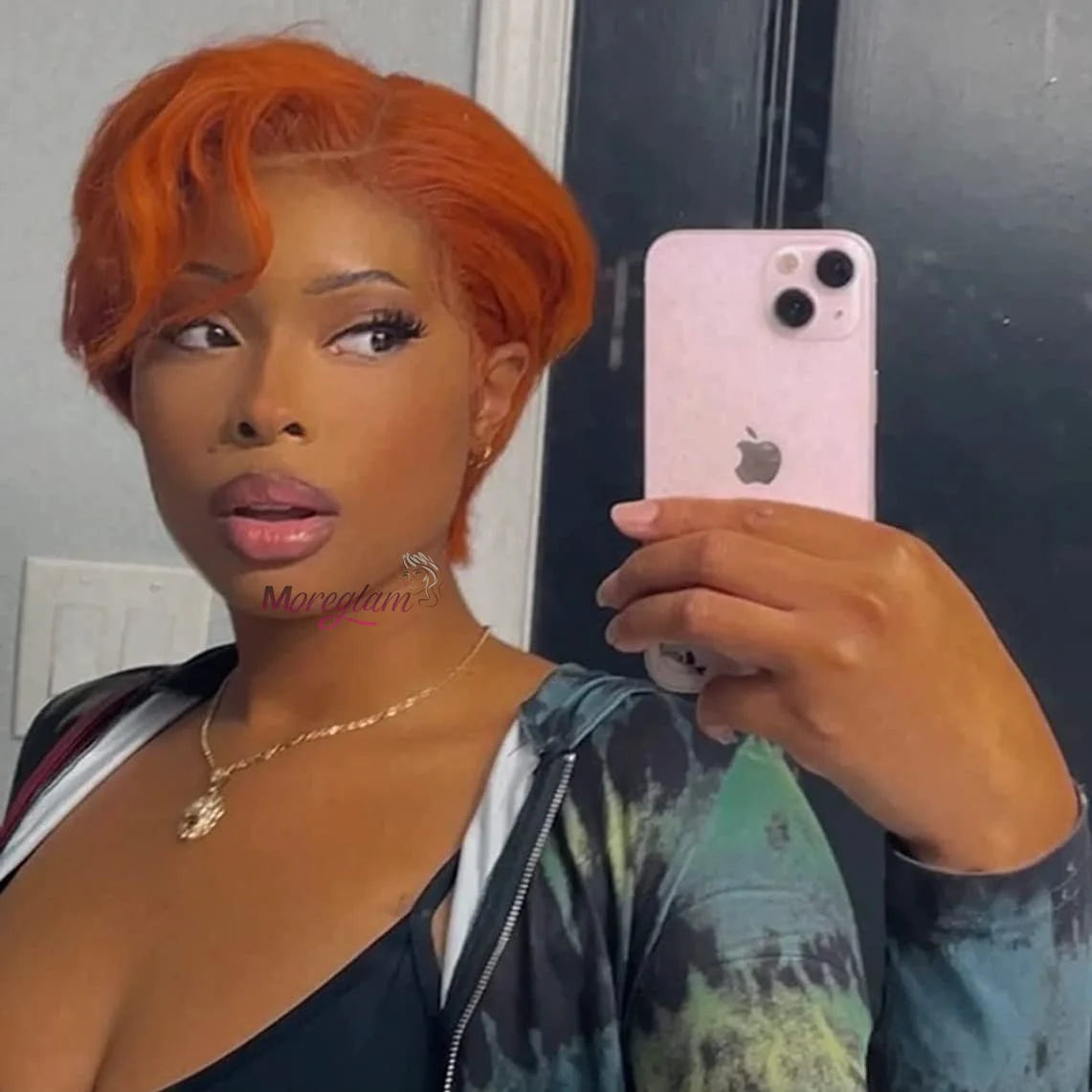 Ginger Orange Pixie Cut Human Hair Lace Wig for Women