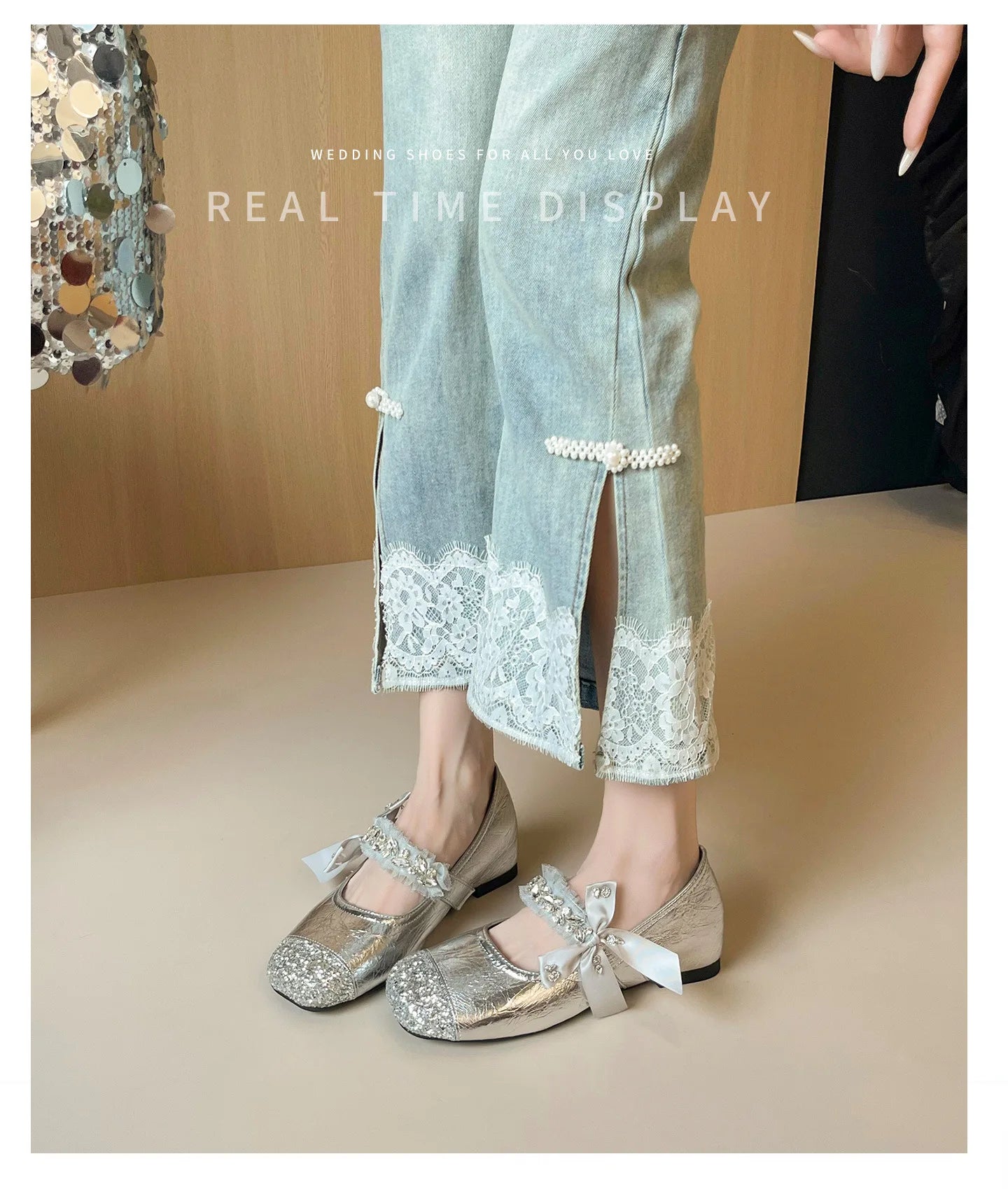 Elegant Rhinestone Bowknot Mary Jane Flats For Women