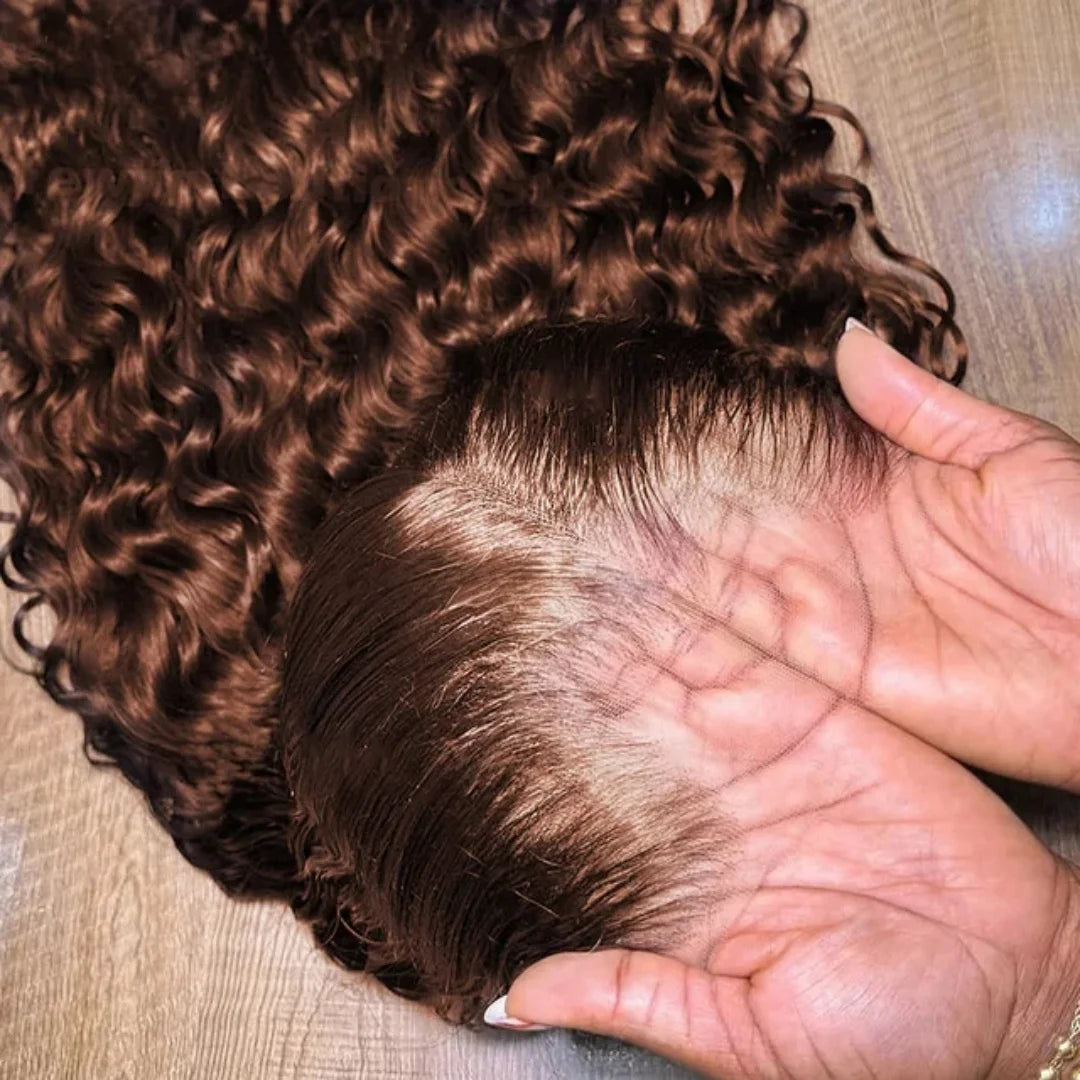 Chocolate Brown Deep Curly Human Hair Lace Wig for Women