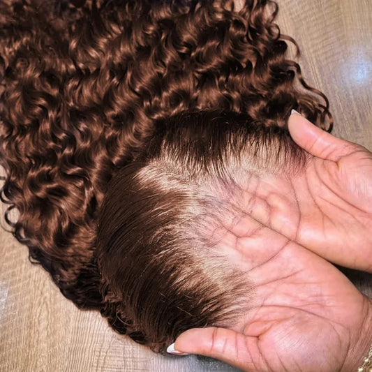 Chocolate Brown Deep Curly Human Hair Lace Wig for Women