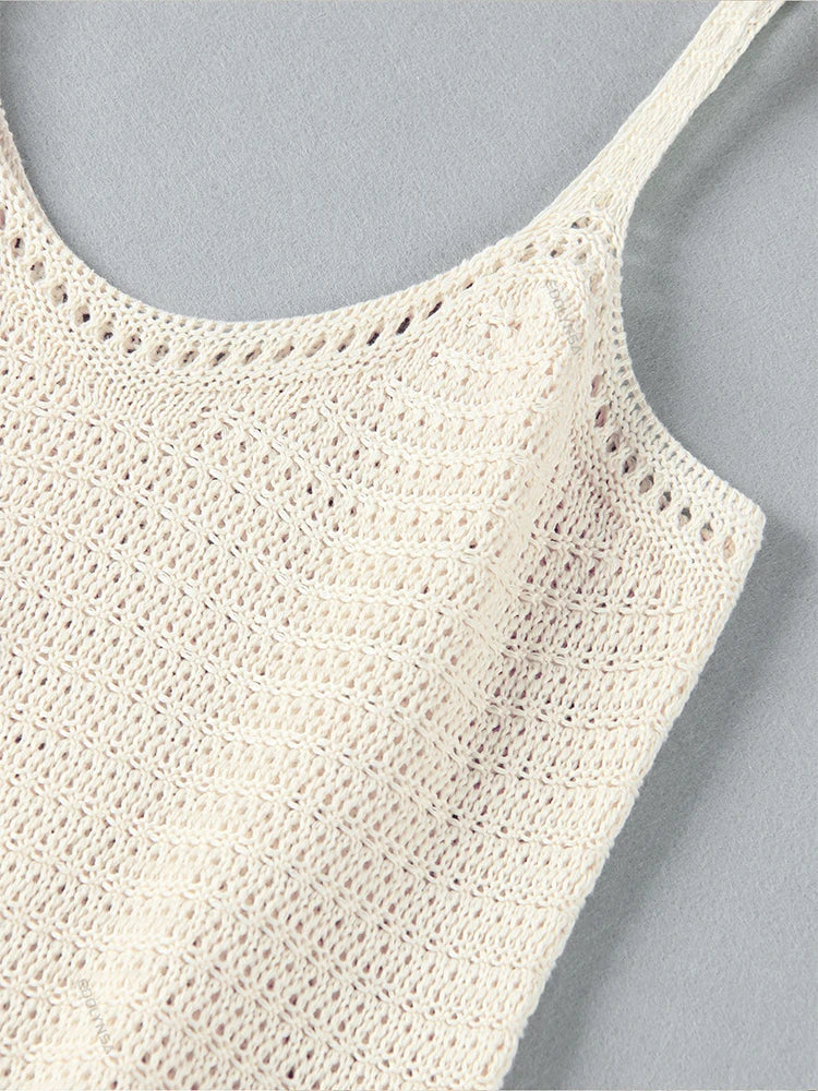 Sexy Crochet Halter V Neck Chic Ruffle Knit Beach Mini Dress 2025 Women Comfy Swimsuit Cover Up Seaside Holiday Club Dresses K58